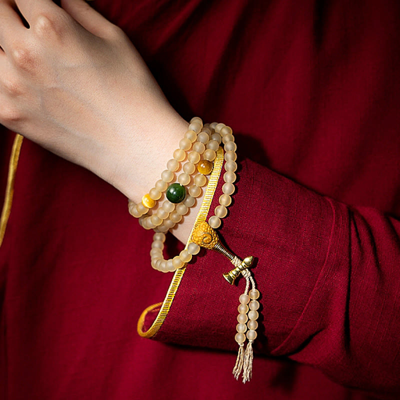 Tibet 108 Mala Beads Chinese Zodiac Natal Buddha Natural Sheep Horn Wealth Bracelet
