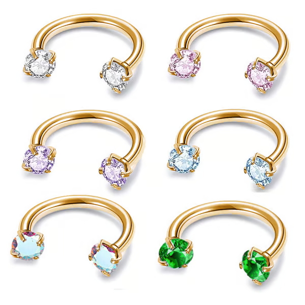 Horseshoe Nose Rings (6-Pack) — Includes Ball Retainers and Insertion Pins