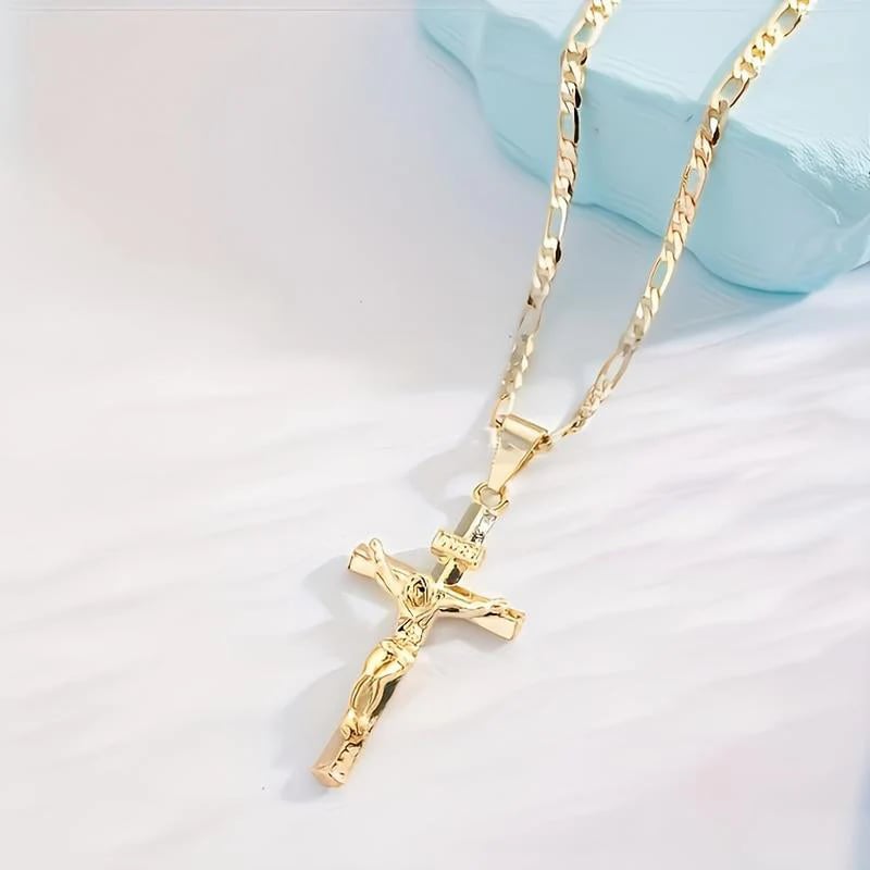 ⏰Limited-time offer - BUY 1 GET 1 FREE!✝️Gold-Tone Crucifix Pendant Necklace