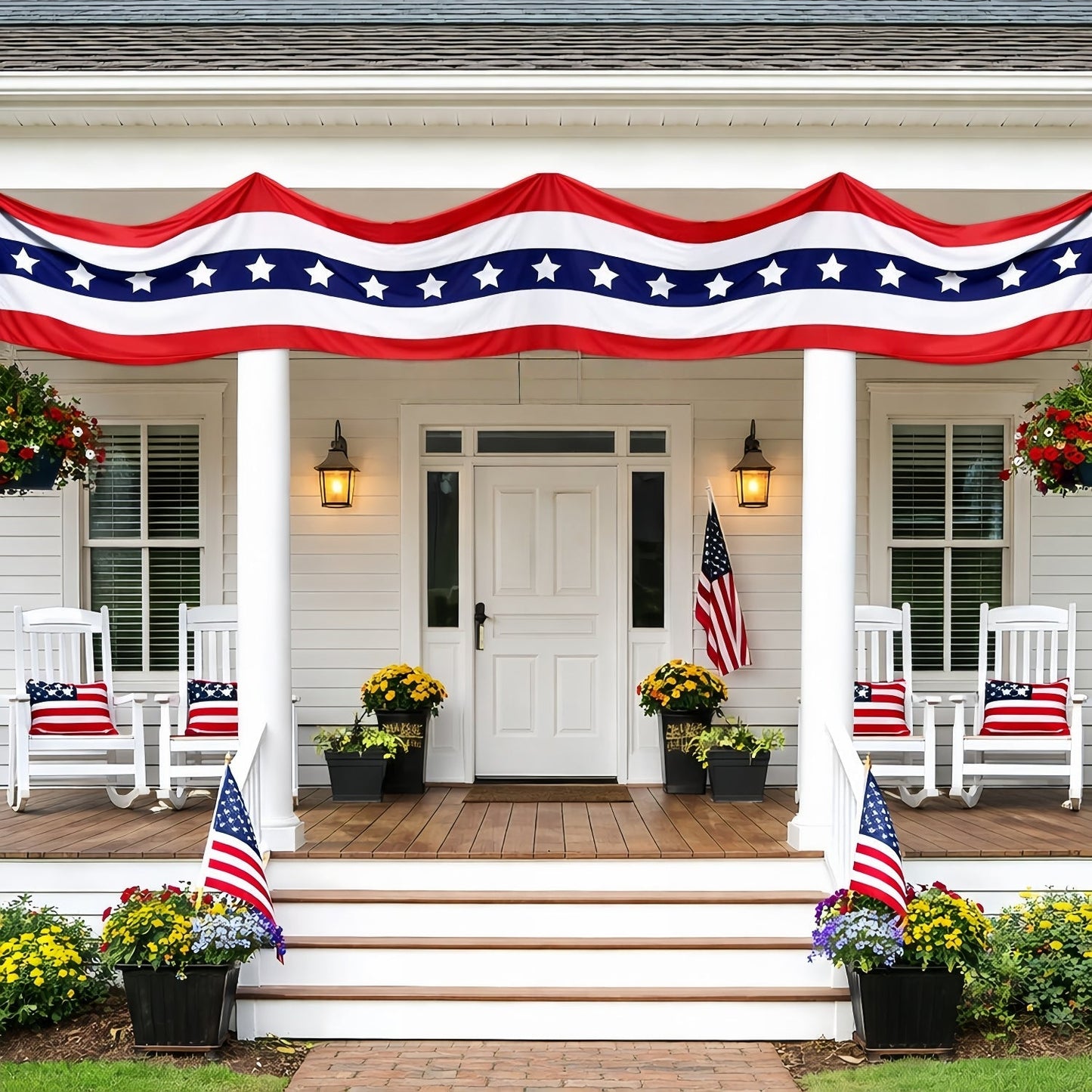 236"*20" Patriotic USA Banner – 250th Anniversary Red White Blue Bunting, Independence Day Outdoor Porch & Fence Decoration