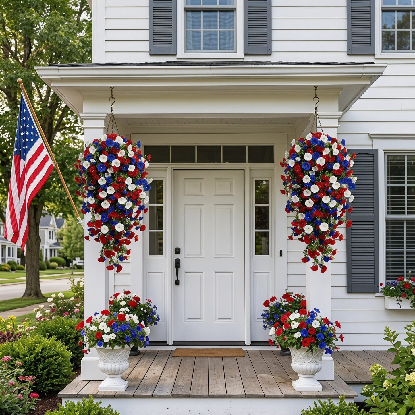 🌹Red, White & Blue Artificial Morning Glory Hanging Vines – 3-Piece Set