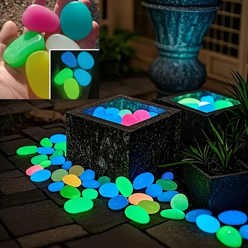 🌙✨Glow-in-the-Dark Small Pebbles（100pcs） – 8+ Hour Night Luminous Stones for Planters, Aquariums & Garden Decor