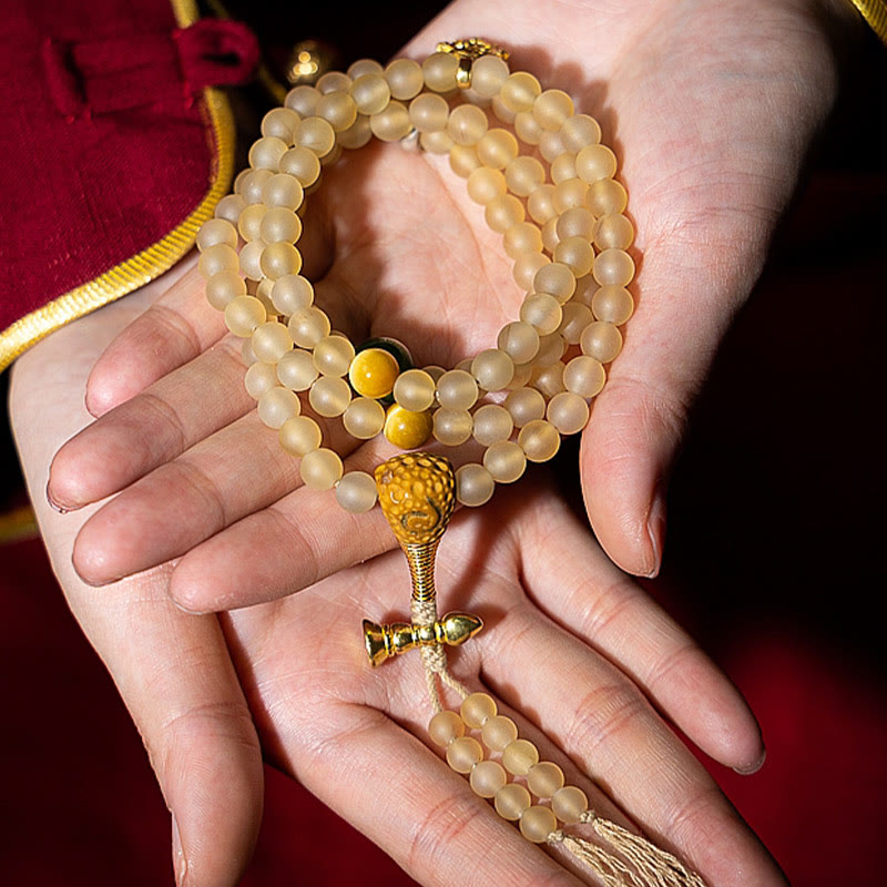 Tibet 108 Mala Beads Chinese Zodiac Natal Buddha Natural Sheep Horn Wealth Bracelet