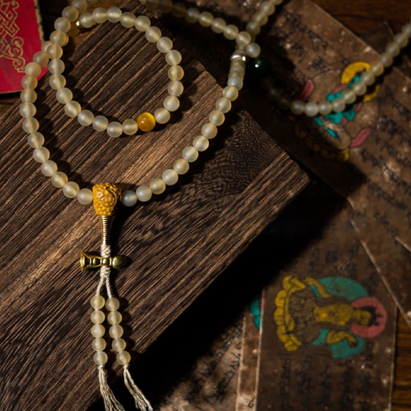 Tibet 108 Mala Beads Chinese Zodiac Natal Buddha Natural Sheep Horn Wealth Bracelet