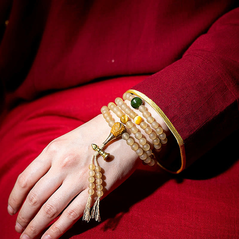 Tibet 108 Mala Beads Chinese Zodiac Natal Buddha Natural Sheep Horn Wealth Bracelet