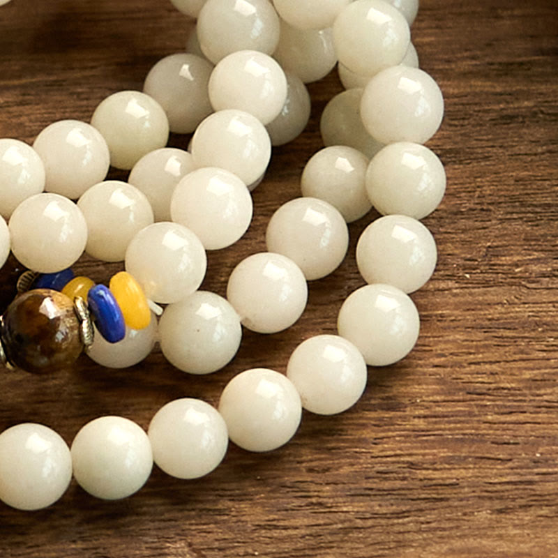 Buddha Stones 108 Mala Beads Natural Quartzite Wealth Luck Bracelet