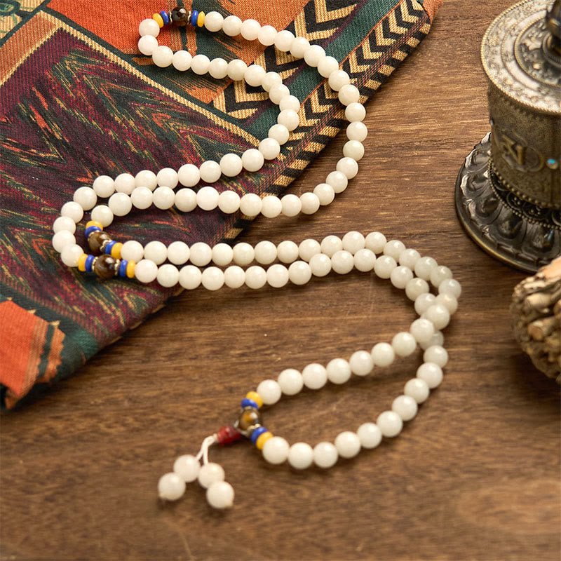 Buddha Stones 108 Mala Beads Natural Quartzite Wealth Luck Bracelet