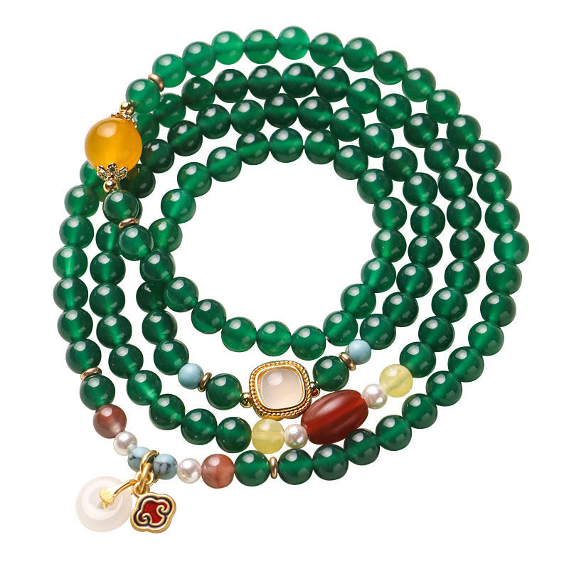 Buddha Stones Peace Buckle Green Agate Power Support Tibet Mala