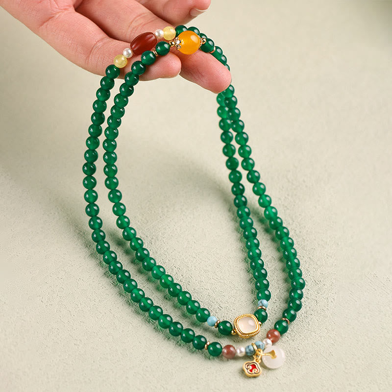 Buddha Stones Peace Buckle Green Agate Power Support Tibet Mala