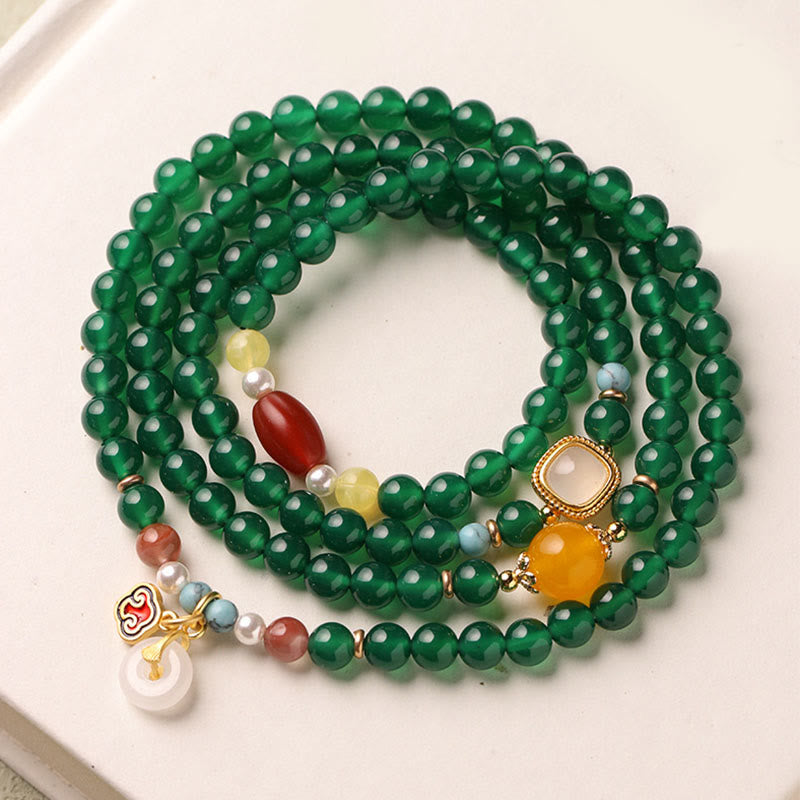 Buddha Stones Peace Buckle Green Agate Power Support Tibet Mala