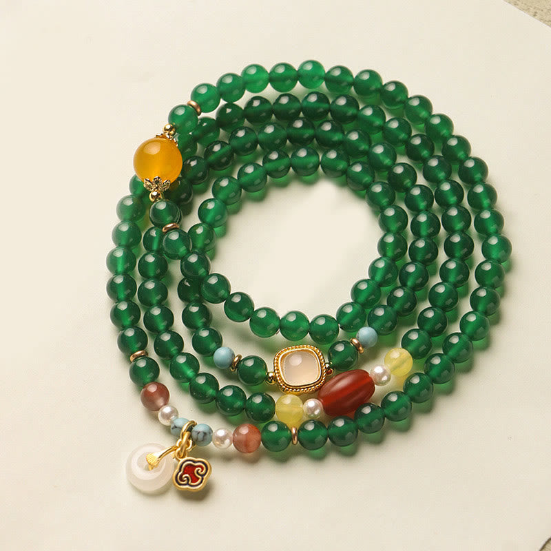 Buddha Stones Peace Buckle Green Agate Power Support Tibet Mala