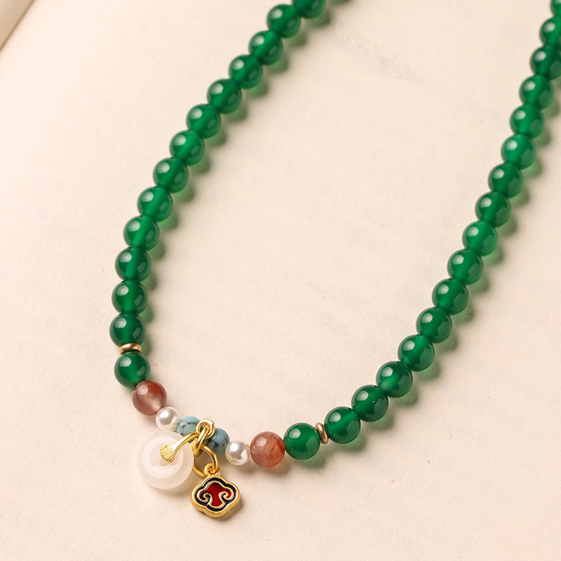 Buddha Stones Peace Buckle Green Agate Power Support Tibet Mala