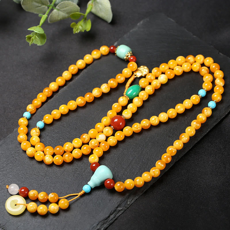 Buddha Stones 108 Beads Peace Buckle Lucky Cat Amber Auspicious Fortune Mala