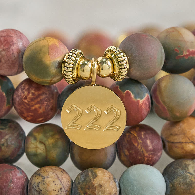 Buddha Stones 222 Angel Number 108 Mala Beads Picasso Jasper Stone Energy Mala
