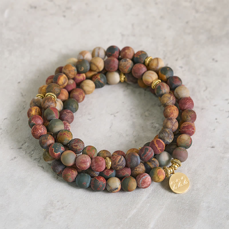 Buddha Stones 222 Angel Number 108 Mala Beads Picasso Jasper Stone Energy Mala