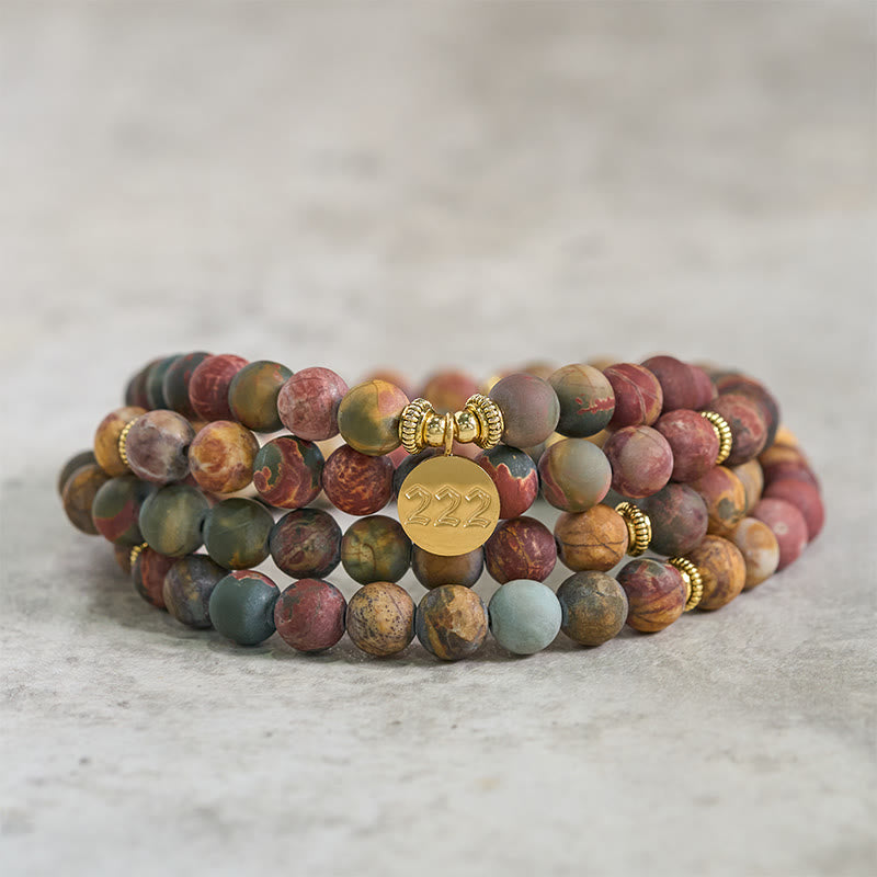 Buddha Stones 222 Angel Number 108 Mala Beads Picasso Jasper Stone Energy Mala