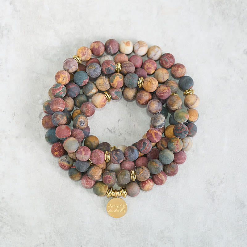 Buddha Stones 222 Angel Number 108 Mala Beads Picasso Jasper Stone Energy Mala