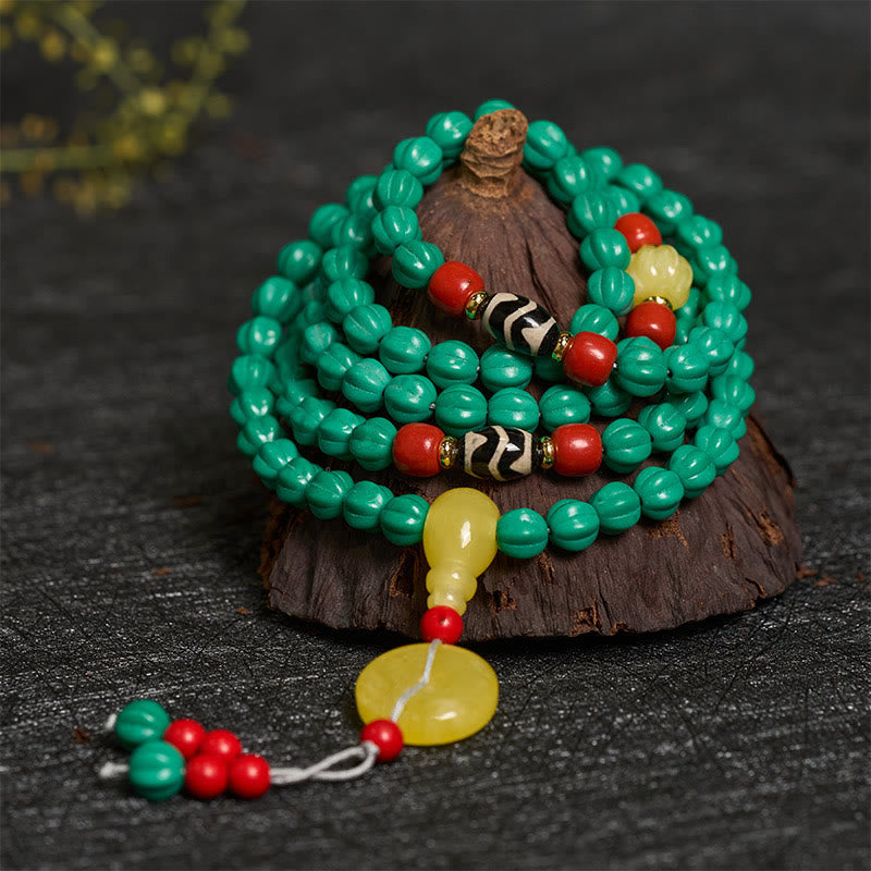 Buddha Stones Tibetan 108 Beads Turquoise Pumpkin Beads Dzi Bead Positive Thinking Mala
