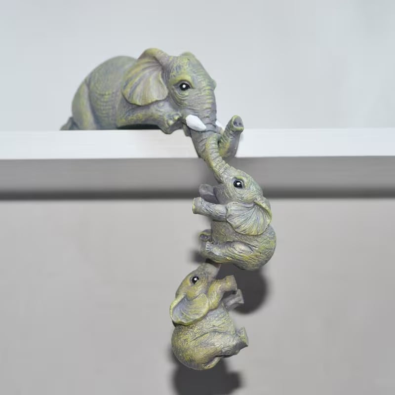 🐘💕3 Pcs/set Cute Elephant Hug Baby Resin Figurine Set Miniature Handicraft Decor