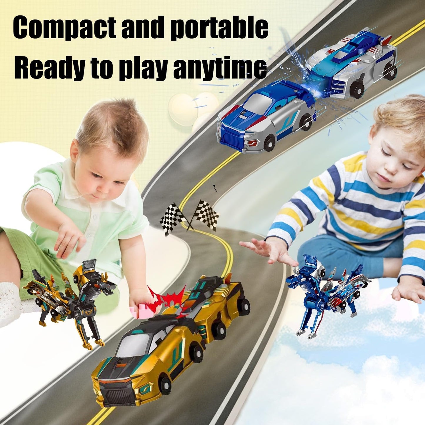 🎁Children's Day Special✨ 2-in-1 Transforming Dragon Car Toy with Collision Action