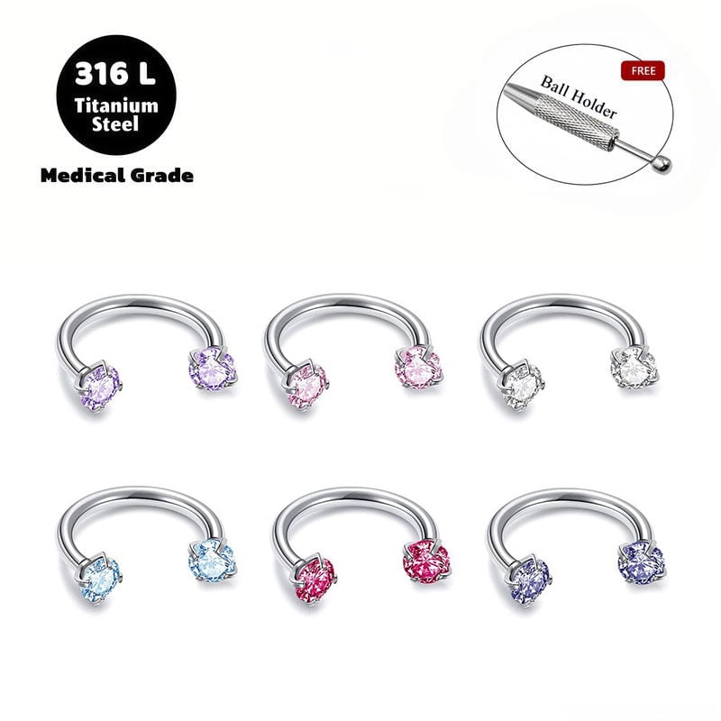 Horseshoe Nose Rings (6-Pack) — Includes Ball Retainers and Insertion Pins
