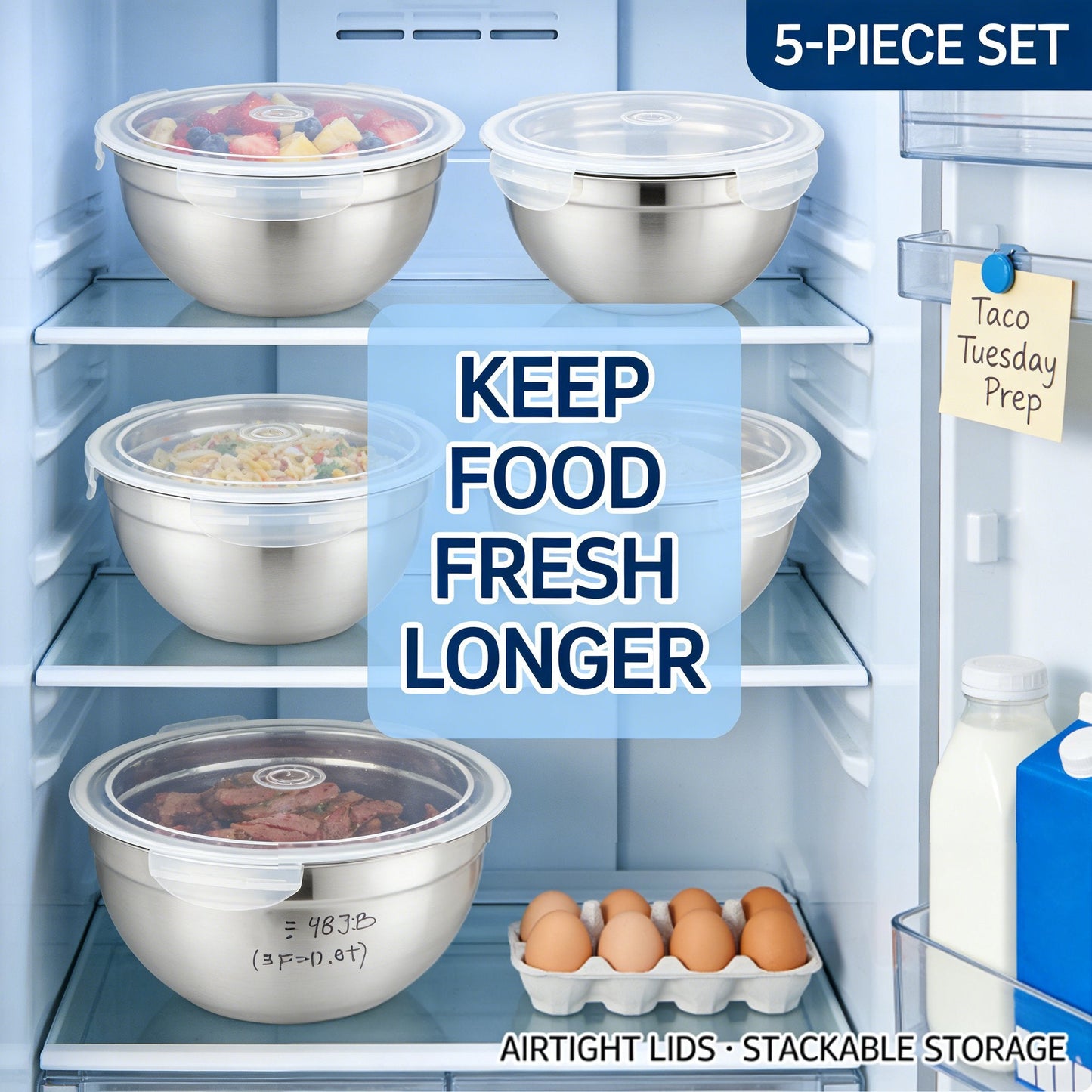 Everyday Stainless Steel Mixing Bowl Set with Airtight Lids