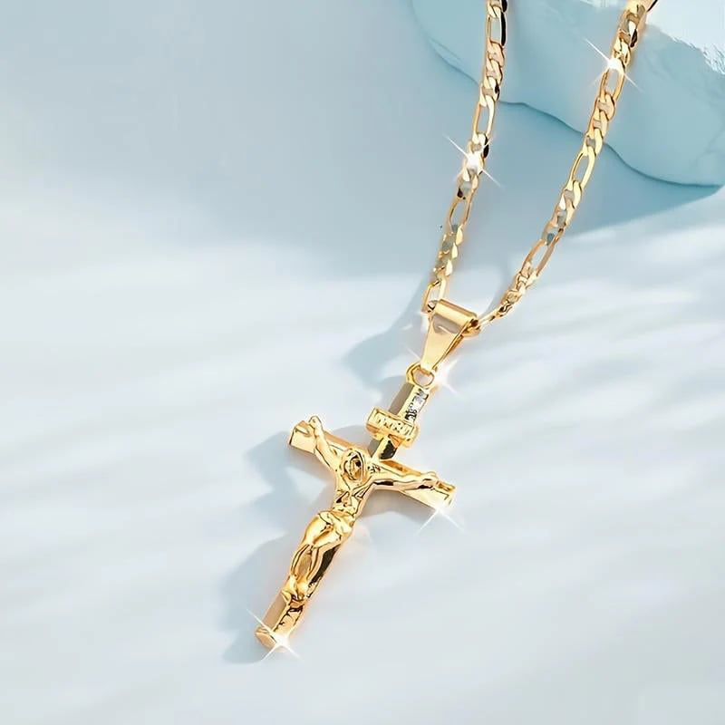 ⏰Limited-time offer - BUY 1 GET 1 FREE!✝️Gold-Tone Crucifix Pendant Necklace