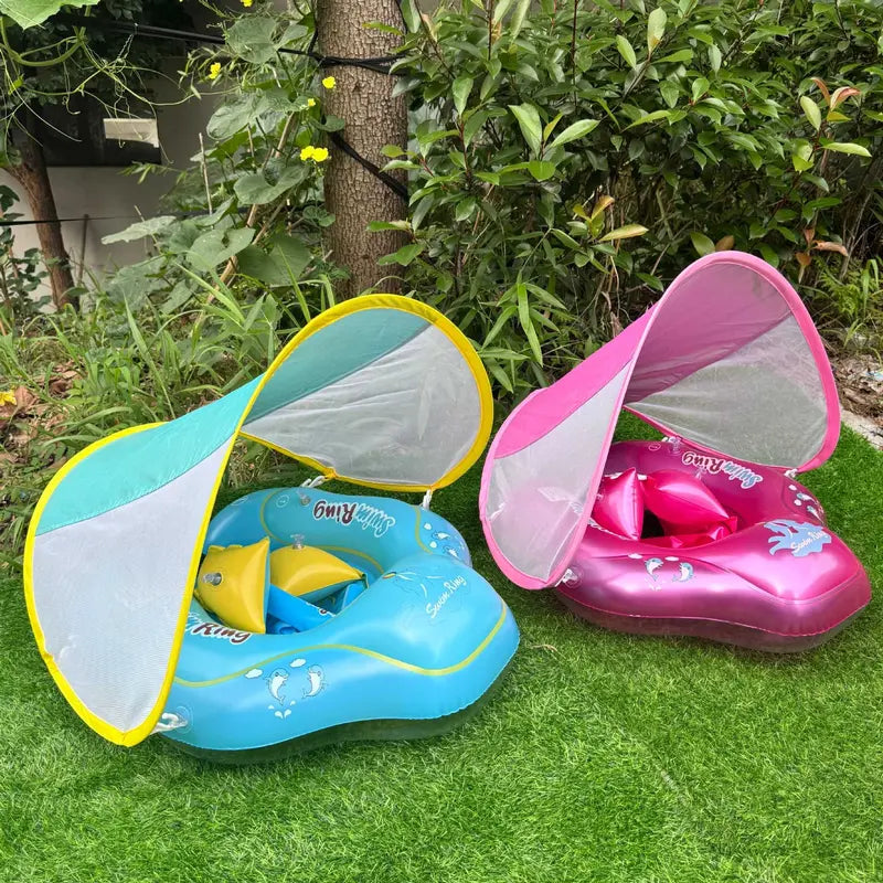 [Summer Energy] Inflatable Baby Swimming Ring with Shoulder Straps and Sunshade - Baby Safety Pool Seat