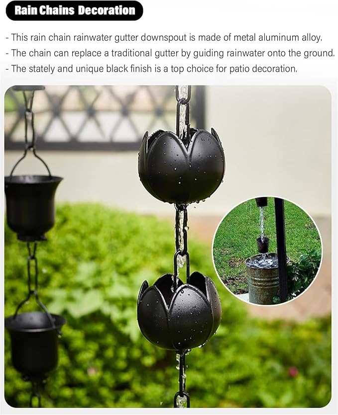 Aluminum Lotus Black Rain Chain