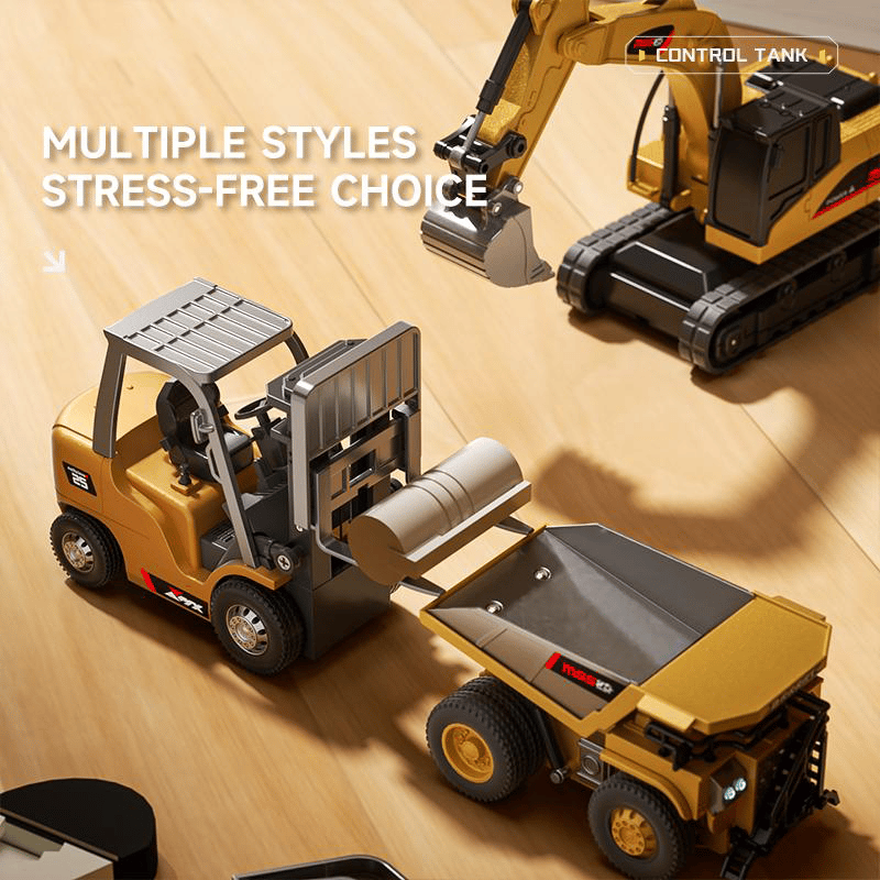 1:64 Premium Alloy Mini RC Construction Vehicle – Remote Control Dump Truck, Forklift or Excavator