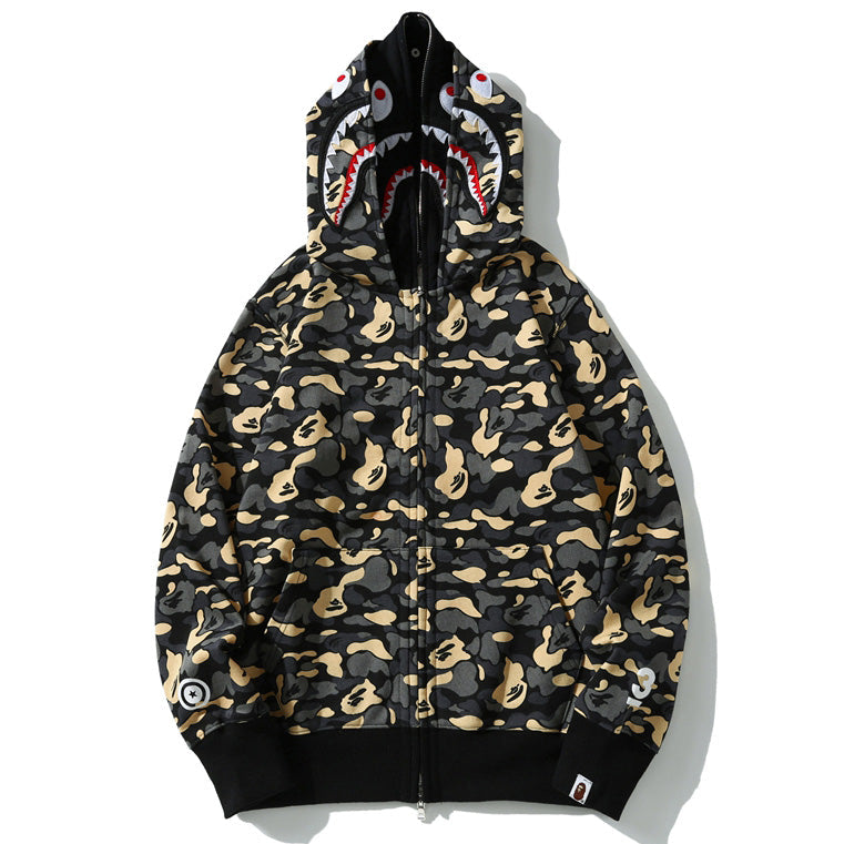 BAPE Camo Shark Zipper Double Hoodies