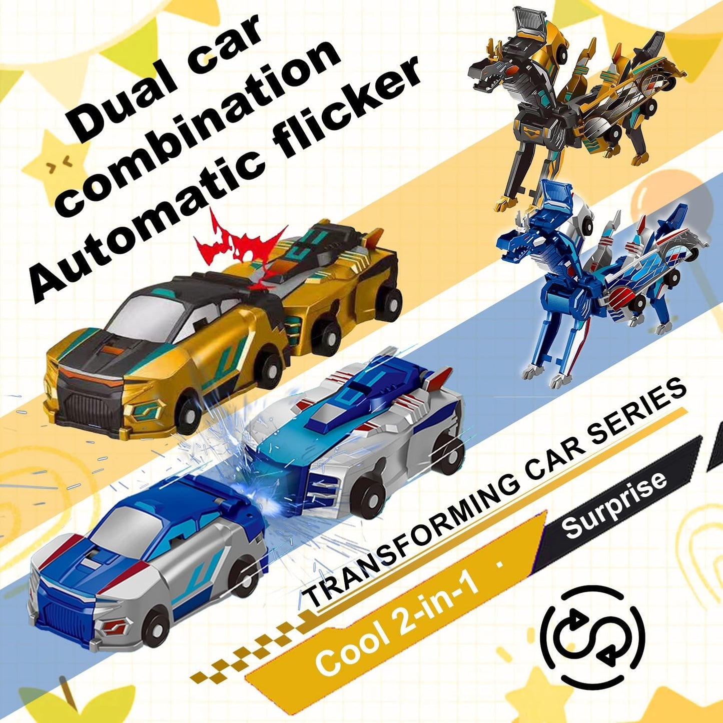 🎁Children's Day Special✨ 2-in-1 Transforming Dragon Car Toy with Collision Action