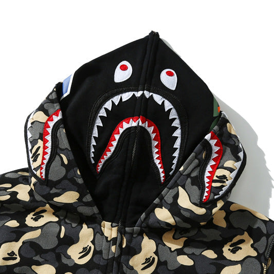 BAPE Camo Shark Zipper Double Hoodies