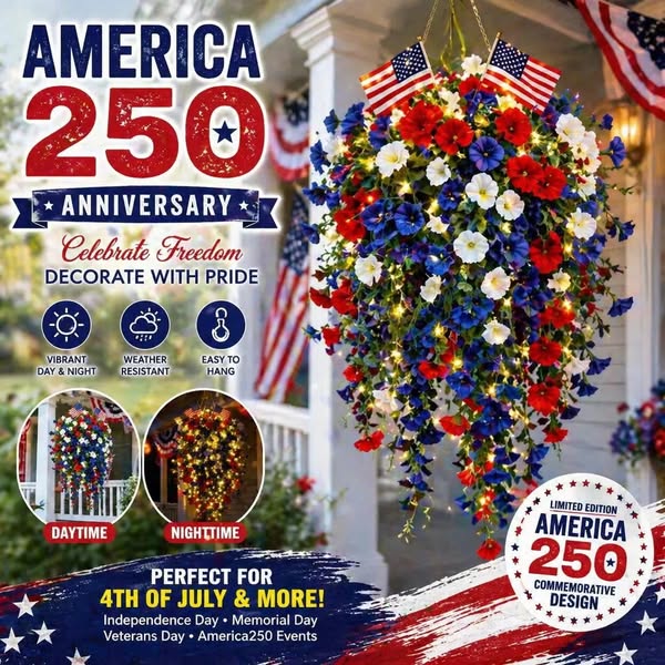 🏆Flash Sale-49% OFF⚡ 50K+ SOLD! Red, White & Blue Artificial Morning Glory Hanging Vines – 3-Piece Set