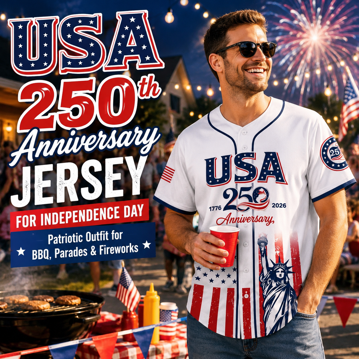 USA 250th Anniversary Baseball Jersey 1776–2026 Patriotic Shirt