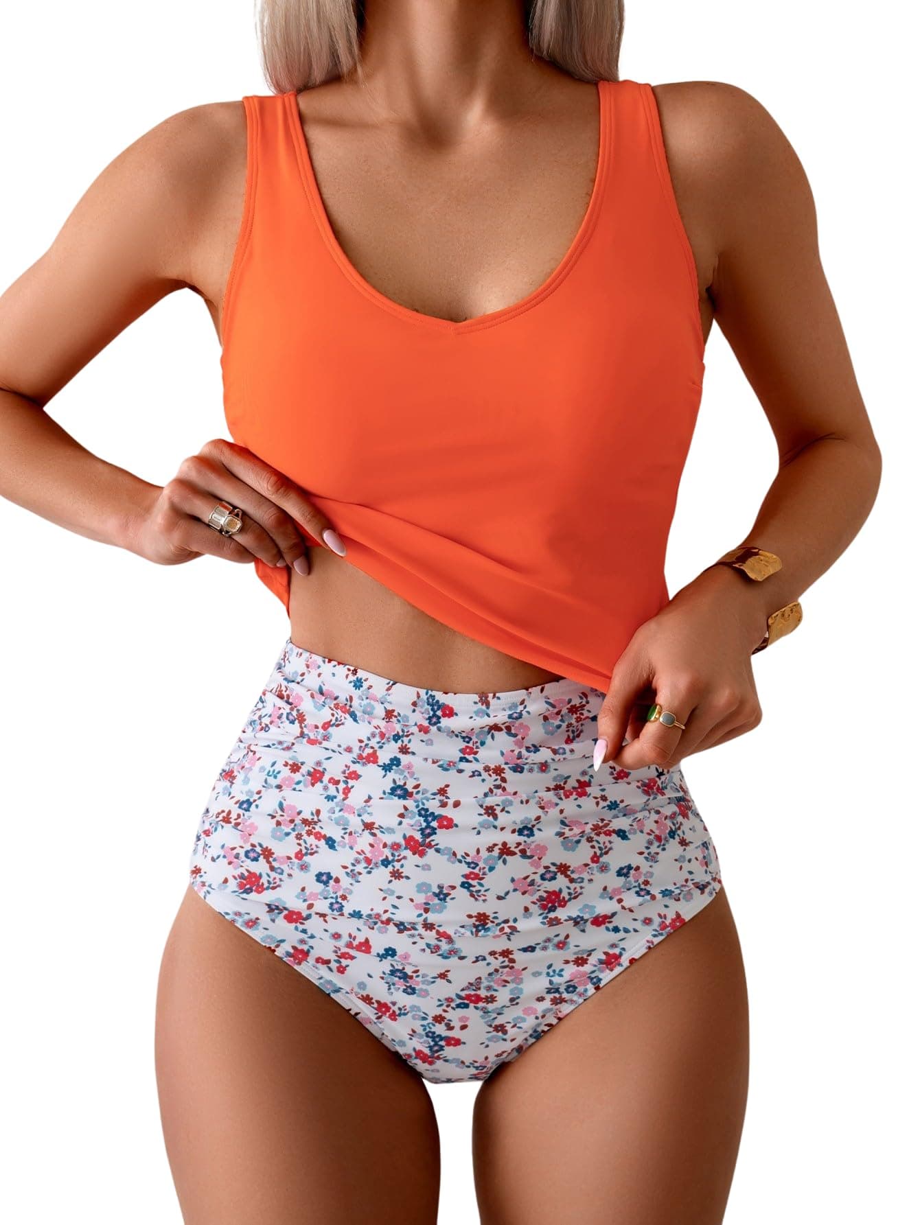 Women's Tummy Control Tankini Set - High Waisted Two Piece Swimsuit