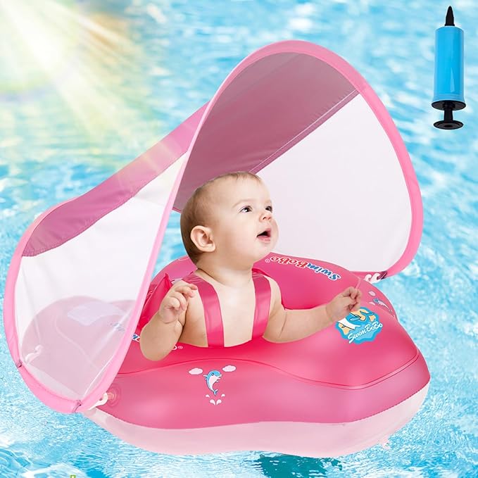 [Summer Energy] Inflatable Baby Swimming Ring with Shoulder Straps and Sunshade - Baby Safety Pool Seat