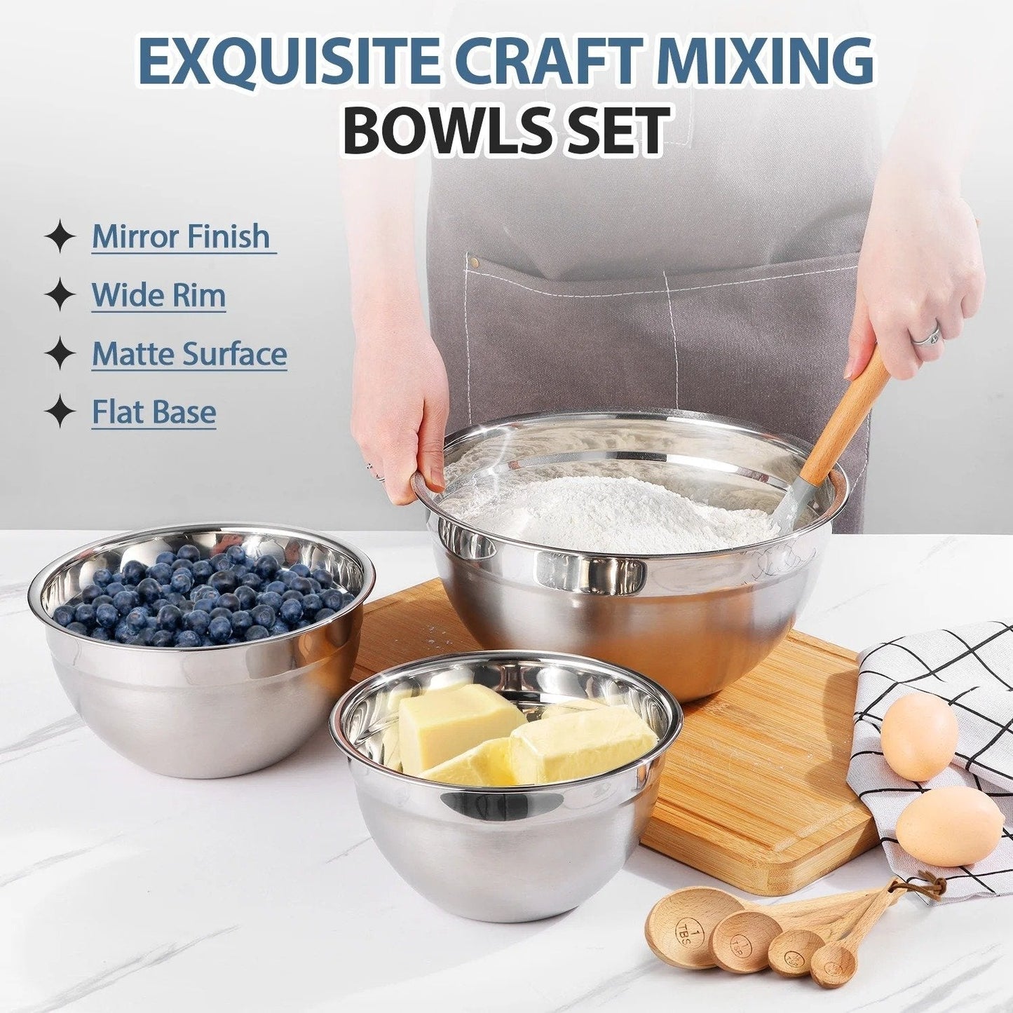 Everyday Stainless Steel Mixing Bowl Set with Airtight Lids