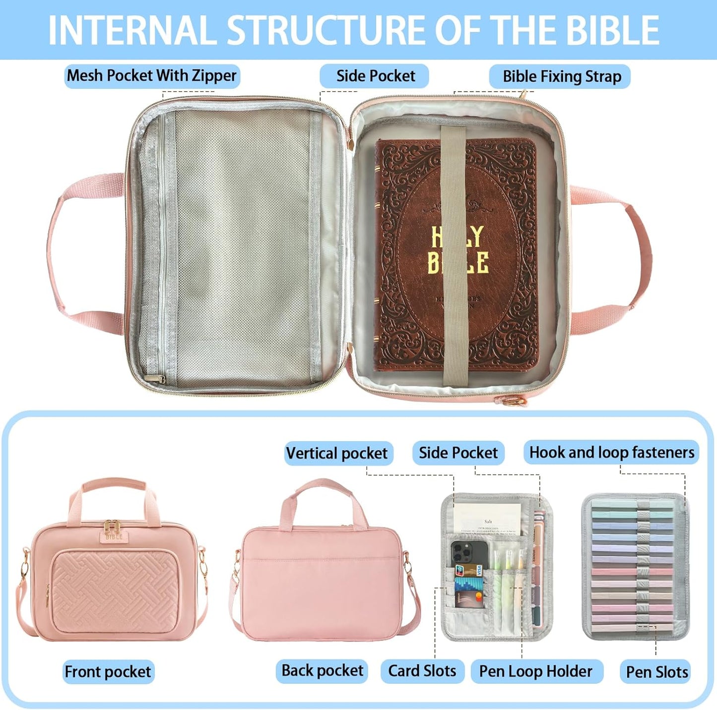 ✍️📖Bible Cover for Women, Large Bible Bag w/ Shoulder Strap
