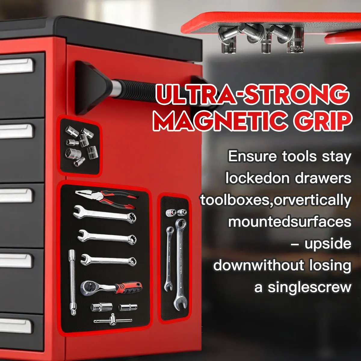 🛠️Flexible Magnetic Tool Mat & Tray Holder - Magnetic Tool Tray, Flexible Magnetic Mat, PVC & Non-Slip for Garage Workshop, Auto Repair Tools