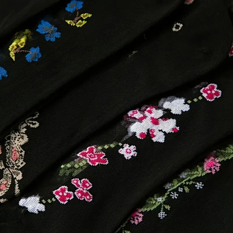 🌸10 Pairs Floral Pattern Glass Stockings 💐 - Bright Color Mid-Tube Socks, Soft Breathable & All-Day Comfort