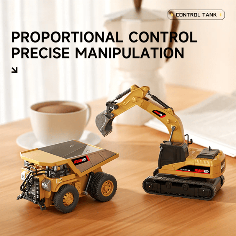 1:64 Premium Alloy Mini RC Construction Vehicle – Remote Control Dump Truck, Forklift or Excavator