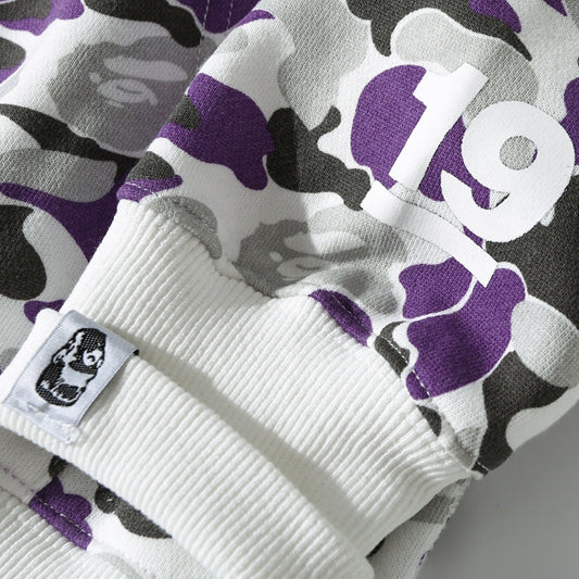 BAPE Purple Camo Shark Zipper Double Hoodies
