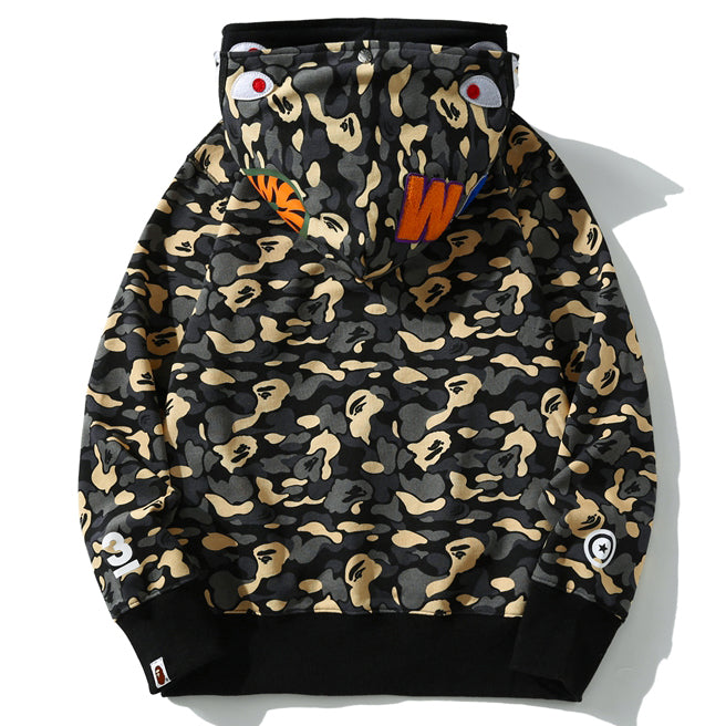 BAPE Camo Shark Zipper Double Hoodies