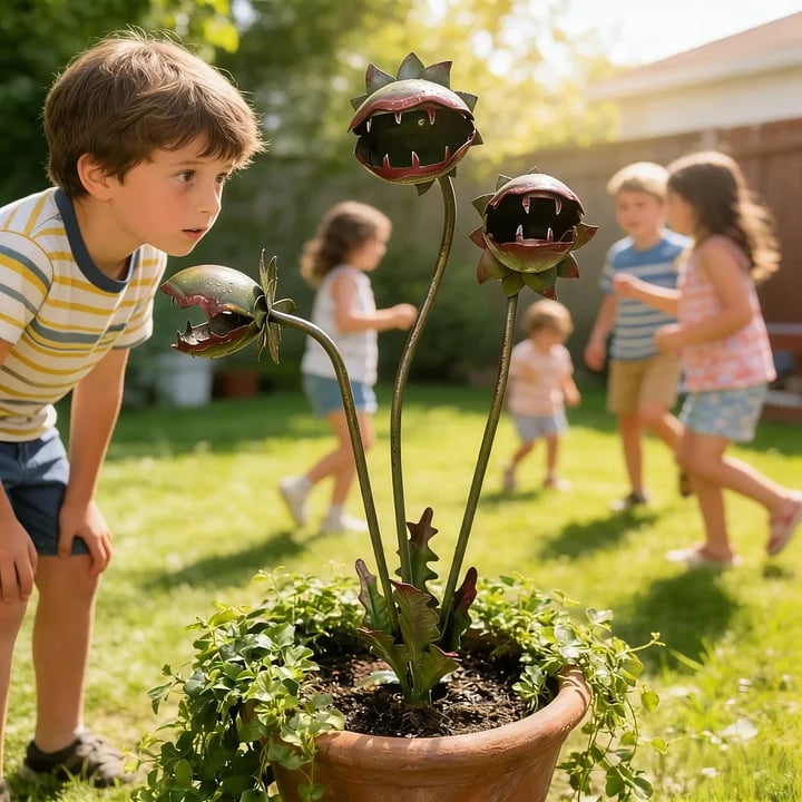 🦷 One of a Kind! Whimsical Metal Carnivorous Plant Stake