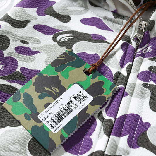 BAPE Purple Camo Shark Zipper Double Hoodies