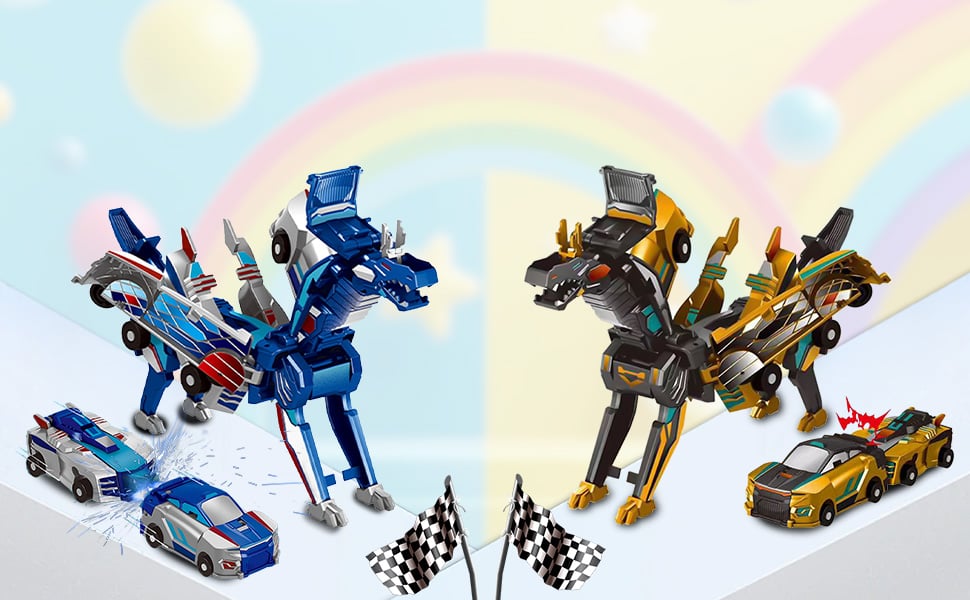 🎁Children's Day Special✨ 2-in-1 Transforming Dragon Car Toy with Collision Action