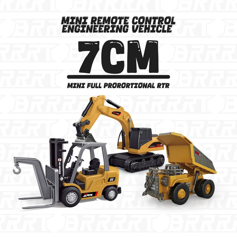 1:64 Premium Alloy Mini RC Construction Vehicle – Remote Control Dump Truck, Forklift or Excavator