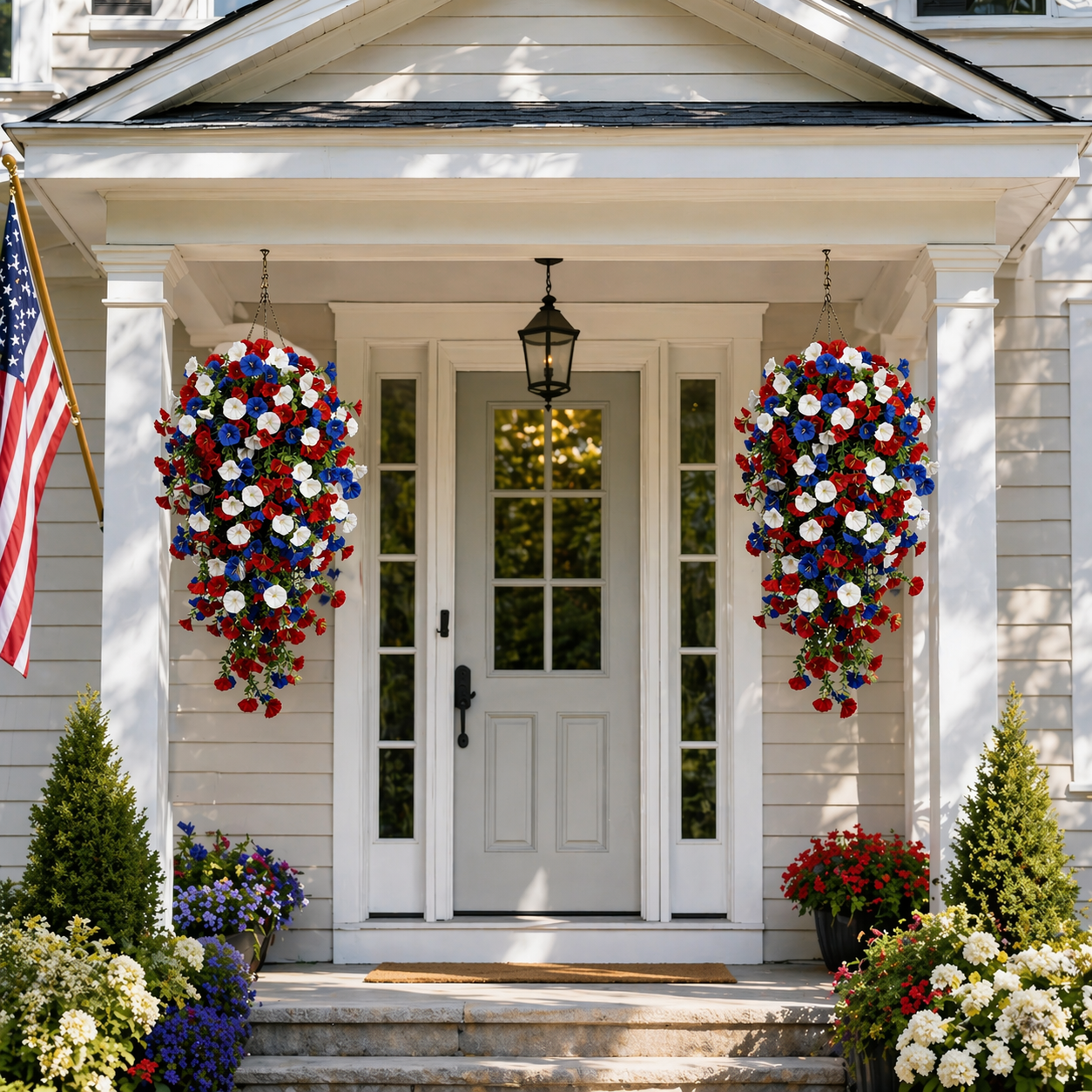 🌹Red, White & Blue Artificial Morning Glory Hanging Vines – 3-Piece Set