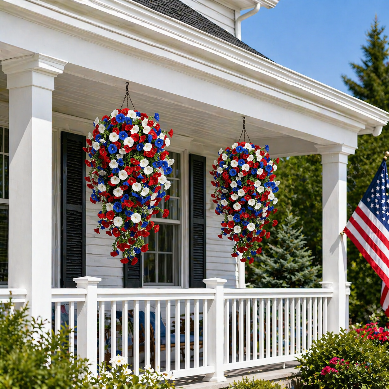 🌹Red, White & Blue Artificial Morning Glory Hanging Vines – 3-Piece Set